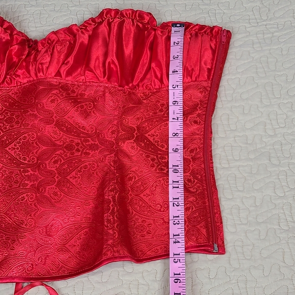 Brocade Corset Floral Jacquard satin cinch back ribbon lace up overbust size 5XL - Picture 8 of 8